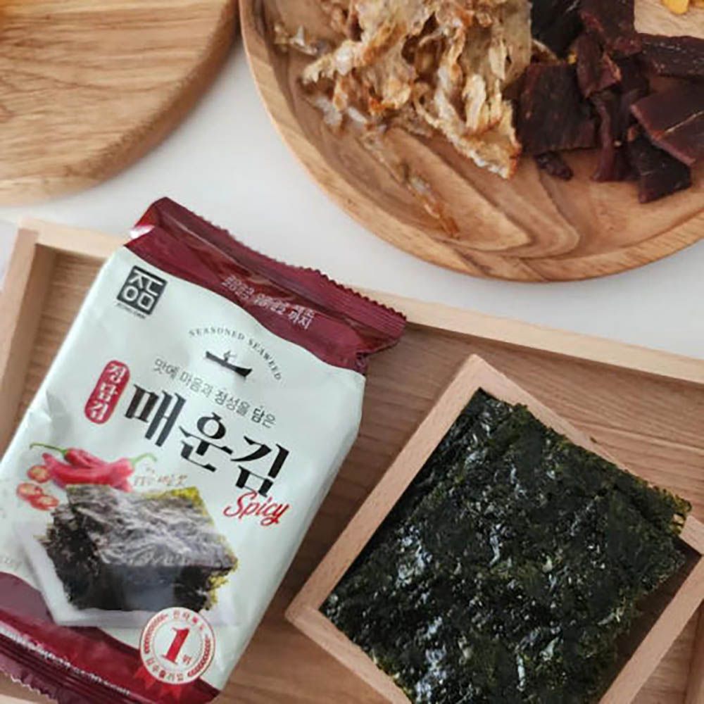 Jeongdamgim Lunchbox Seaweed (Spicy_Kimchi Flavored Seasoning) 5g x 12 Packs– Premium Korean Lunchbox Seaweed  Crispy, Savory, and Fresh